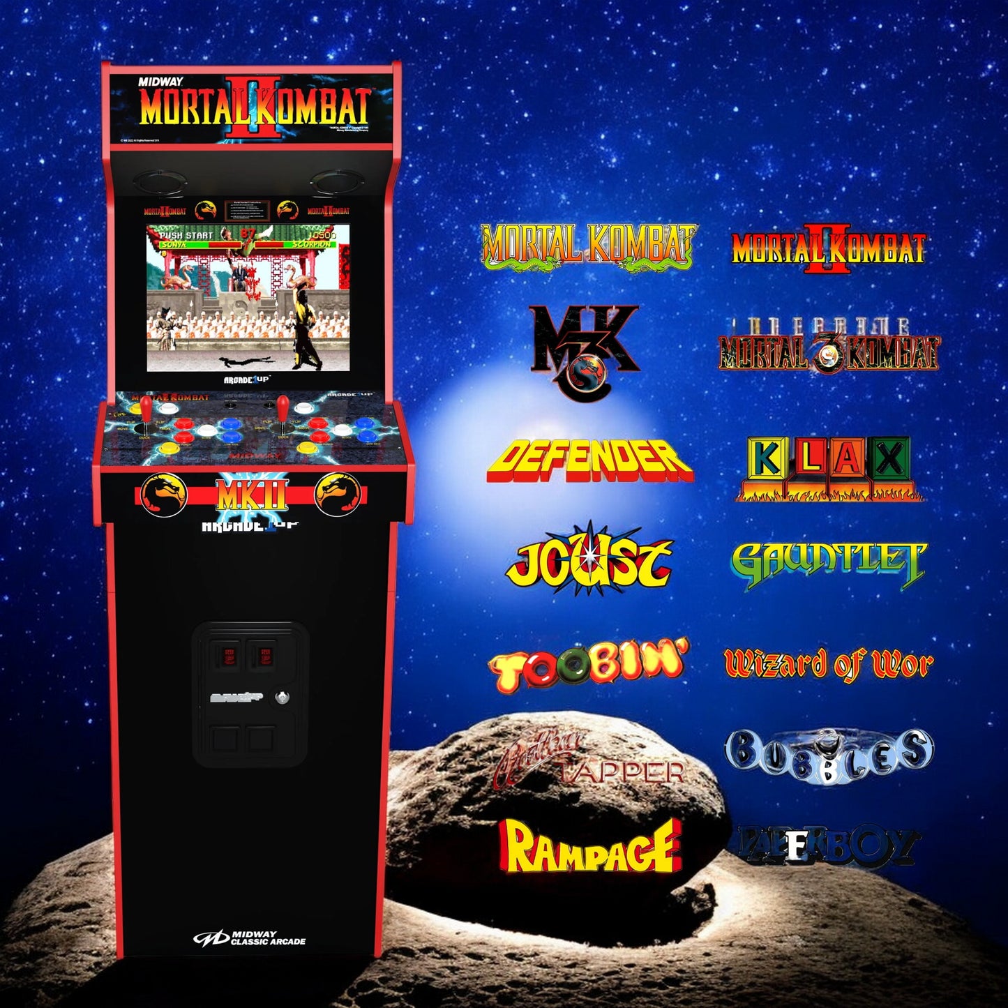 Mortal Kombat II Deluxe Arcade Game with 5-Foot-Tall Full-Size Stand-Up Cabinet, Black