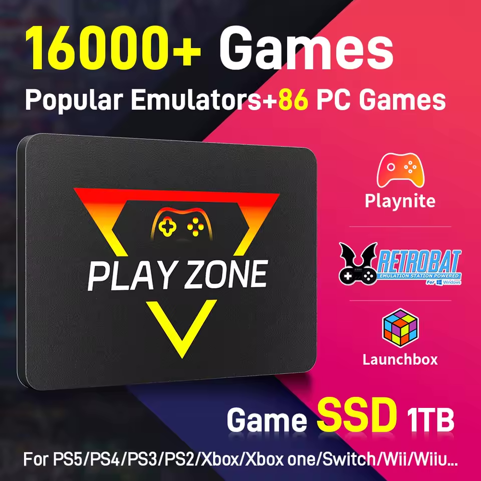 🎮 Playzone Gaming Hard Drive Disk or Digital Version - Retro Game for PS5/PS4/PS3/PS2/PS1/WiiU/Wii/N64/DC ( + 16.000 Games) - For Win PC/Laptop and MacOS with 3760+ PC/3D Games 📦✨